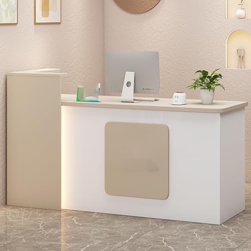 ZDFTGKM Rezeption, Lobby-Einzelhandel, Kassentisch, Holzcomputer mit umlaufender Seitenwand, moderne abschließbare Schublade für Empfang, Weiß und gebrochenes Weiß von ZDFTGKM