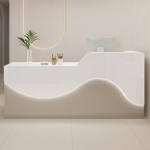ZDFTGKM Rezeptionsschreiber, Bank, Frontbank mit LED-Lingon, Schreibtisch abschließbare Schublade und L-förmige Leitblech (weiß + braun, 120 cm) von ZDFTGKM