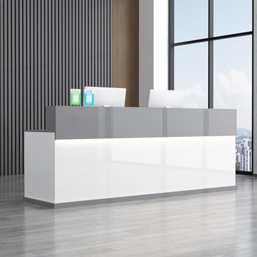 ZDFTGKM Rezeptionstisch, Bürotheke, Stehschreibtisch mit LED-Lichtern und abschließbaren Schubladen, großer Kassentisch für den Einzelhandel (weiß, 3,47 x 59,9 x 99,8 cm) von ZDFTGKM