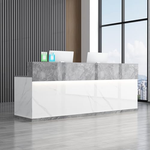 ZDFTGKM Rezeptionstisch, Bürotheke, Stehschreibtisch mit LED-Lichtern und abschließbaren Schubladen, großer Kassentisch für den Einzelhandel (weiß, T 2,55 x 60 x 99,8 cm) von ZDFTGKM