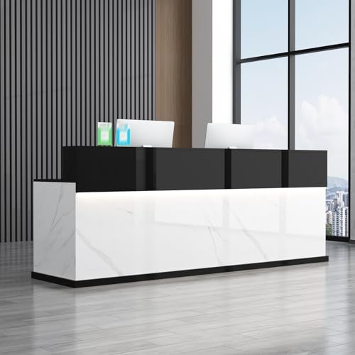 ZDFTGKM Rezeptionstisch, Bürotheke, Stehschreibtisch mit LED-Lichtern und abschließbaren Schubladen, großer Kassentisch für den Einzelhandel (weiß, T 3,55 x 60 x 99,8 cm) von ZDFTGKM