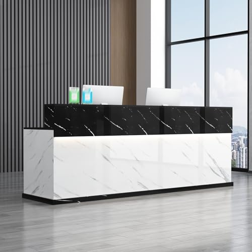 ZDFTGKM Rezeptionstisch, Bürotheke, Stehschreibtisch mit LED-Lichtern und abschließbaren Schubladen, großer Kassentisch für den Einzelhandel (weiß, T 4,47 x 59,9 x 99,8 cm) von ZDFTGKM
