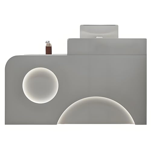 ZDFTGKM Rezeptionstisch, Fronttheke mit LED-Lichtern, abschließbare Schubladen, Schreibtisch für Firmenhallen, Hotelempfänge (Grau, 80 cm) von ZDFTGKM