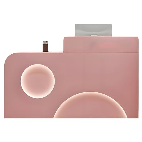 ZDFTGKM Rezeptionstisch, Fronttheke mit LED-Lichtern, abschließbare Schubladen, Schreibtisch für Firmenhallen, Hotelempfänge (Rosa, 120 cm) von ZDFTGKM