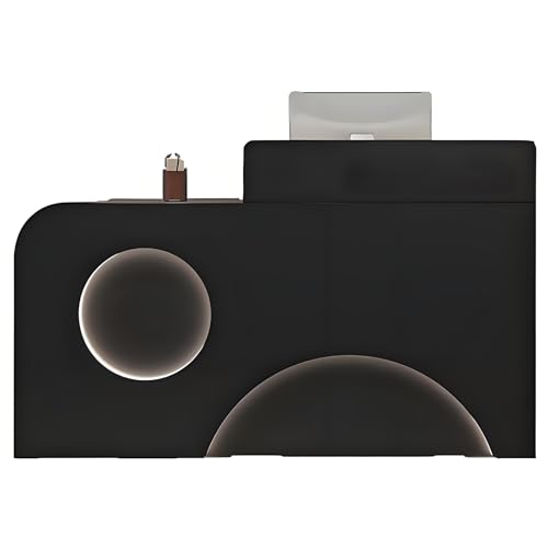 ZDFTGKM Rezeptionstisch, Fronttheke mit LED-Lichtern, abschließbare Schubladen, Schreibtisch für Firmenhallen, Hotelempfänge (Schwarz, 100 cm) von ZDFTGKM