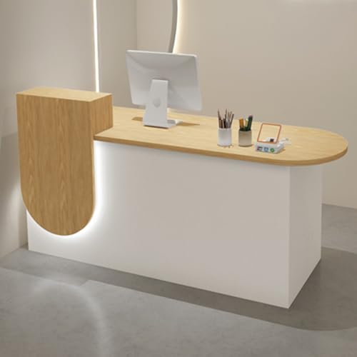 ZDFTGKM Rezeptionstisch, Fronttheke mit abschließbaren Schubladen, Tisch mit versteckter LED-Beleuchtung, Schreibtisch für Firmenhallen, Hotelempfänge (Natur, 120 cm) von ZDFTGKM