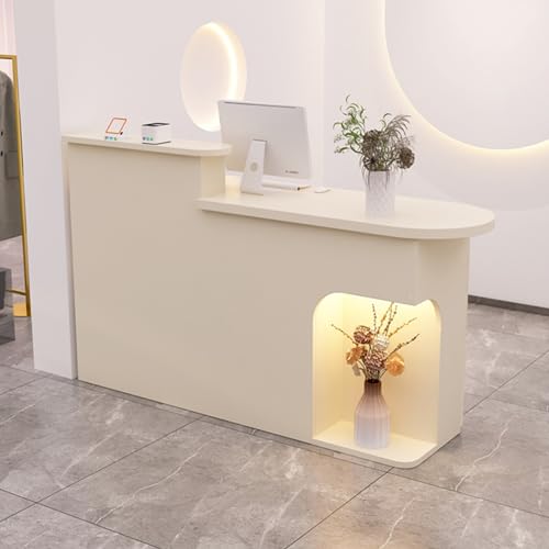 ZDFTGKM Rezeptionstisch mit Theke, offener Schreibtisch, abschließbare Schubladen aus Holz, Büro-Einzelhandelstisch (Mandel 1 R, 150 x 49,8 x 105 cm) von ZDFTGKM