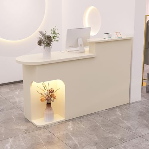 ZDFTGKM Rezeptionstisch mit Theke, offener Schreibtisch, abschließbare Schubladen aus Holz, Büro-Einzelhandelstisch (Mandel 1 l, 149,9 x 49,8 x 104,9 cm) von ZDFTGKM