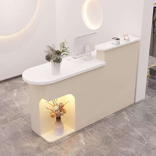 ZDFTGKM Rezeptionstisch mit Theke, offener Schreibtisch, abschließbare Schubladen aus Holz, Büro-Einzelhandelstisch (Mandel 2 l, 129,8 x 49,8 x 104,9 cm) von ZDFTGKM