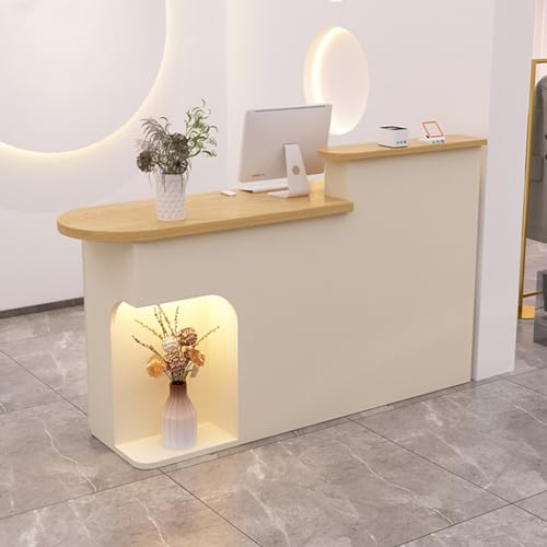 ZDFTGKM Rezeptionstisch mit Theke, offener Schreibtisch, abschließbare Schubladen aus Holz, Büro-Einzelhandelstisch (Mandel-L, 150 x 49,8 x 105 cm) von ZDFTGKM