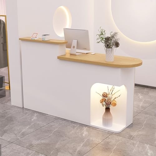 ZDFTGKM Rezeptionstisch mit Theke, offener Schreibtisch, abschließbare Schubladen aus Holz, Büro-Einzelhandelstisch (Weiß, 150 x 49,8 x 105 cm) von ZDFTGKM