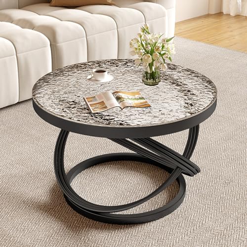 ZDFTGKM Runde Couchtisch Glasplatte, moderner Tisch aus der Mitte des Jahrhunderts, Akzent kleiner Raum Cocktail mit Stahlrahmen, für Wohnung Wohnzimmer (Schwarz, 80 cm) von ZDFTGKM