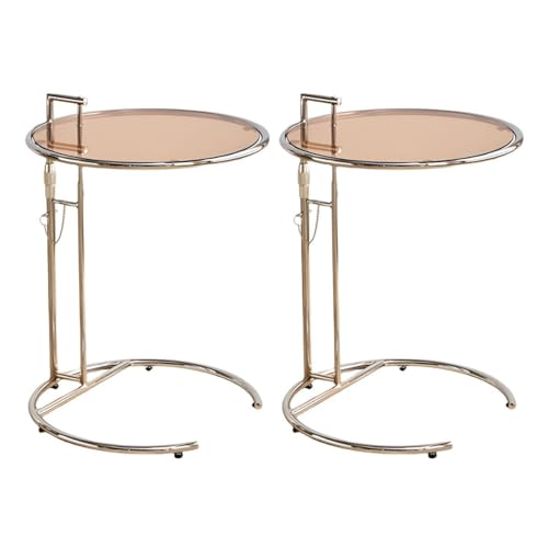 ZDFTGKM Runder C-Tisch aus Glas mit verstellbarer Höhe und Edelstahlsockel in silberfarbener Hebebühne, transparent, Kaffee-Sofa-Seite, Metall, Orange, 2 Stück, 50,8 cm L x B 67,3 cm H-36 H von ZDFTGKM
