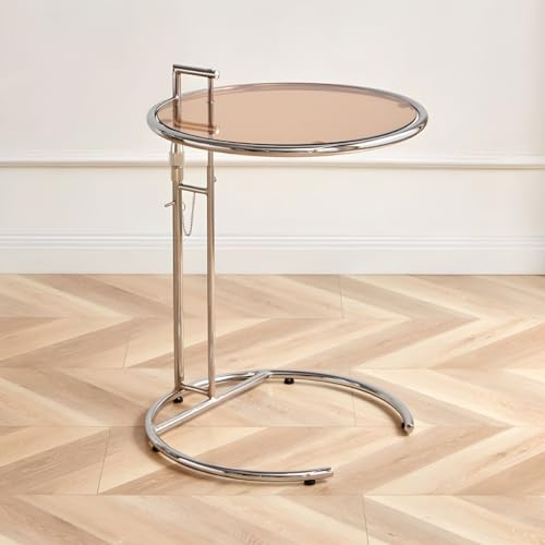 ZDFTGKM Runder C-Tisch aus Glas mit verstellbarer Höhe und Edelstahlsockel in silberner Hebebühne, transparent, Kaffee-Sofa-Seite, Metall, Orange, 50,8 x 50,8 x 67,3 cm (L x B x H) von ZDFTGKM