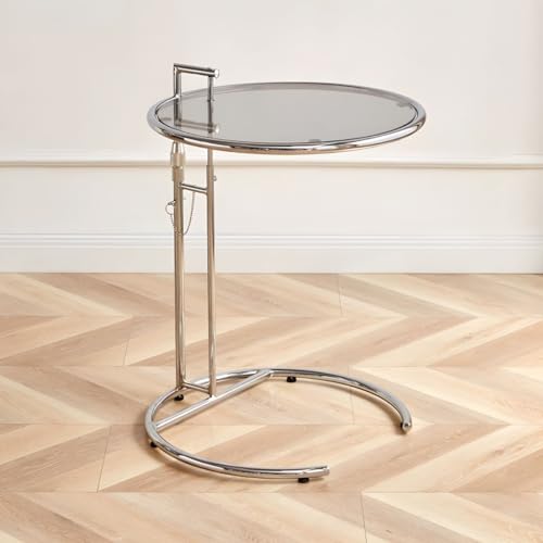 ZDFTGKM Runder C-Tisch aus Glas mit verstellbarer Höhe und Edelstahlsockel in silberner Hebebühne, transparent, Kaffee-Sofa-Seite, Metallgrau, 50,8 cm L x B 67,3 cm H-36 H von ZDFTGKM