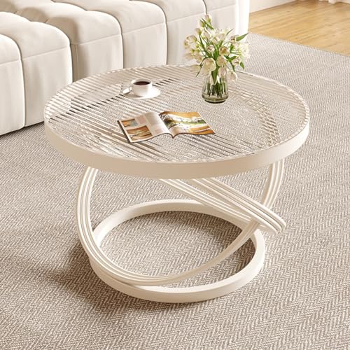 ZDFTGKM Runder Couchtisch aus Glas für Wohnzimmer, schlichter, moderner Mitteltisch, Tisch mit Ecken, Heimbüro (Weiß, 80 cm) von ZDFTGKM