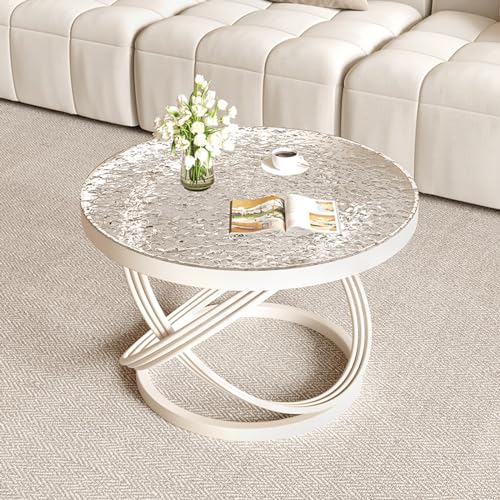 ZDFTGKM Runder Couchtisch mit Glasplatte, moderner Mid-Century-Tisch, akzentuierter kleiner Raum, Cocktail mit Stahlrahmen, für Wohnung, Wohnzimmer (weiß, 70 cm) von ZDFTGKM