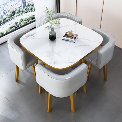 ZDFTGKM Runder Esstisch Set für 4 mit Stühlen, Marmor und Büro-Empfangs-Schreibtischstuhl-Set, moderner Stil, leicht zu reinigen ZDFTGKM Runder Esstisch Set für 4 mit Stühlen, Marmor und Büro-Empfangs-Schreibtischstuhl-Set, moderner Stil, leicht zu reinigen von ZDFTGKM