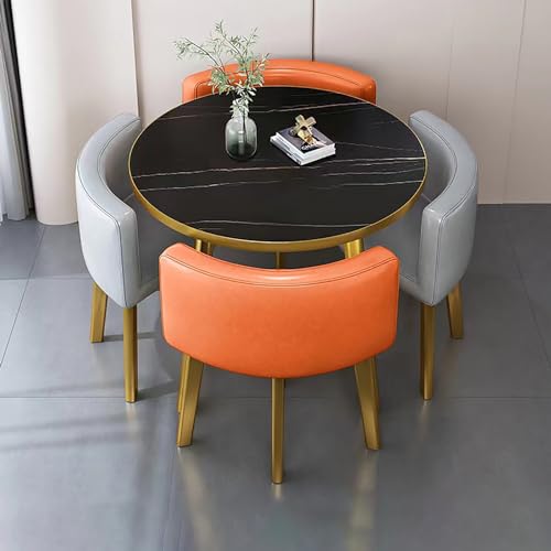 ZDFTGKM Runder Esstisch Set für 4 mit Stühlen, Marmor und Büro-Empfangs-Schreibtischstuhl-Set, moderner Stil, leicht zu reinigen ZDFTGKM Runder Esstisch Set für 4 mit Stühlen, Marmor und Büro-Empfangs-Schreibtischstuhl-Set, moderner Stil, leicht zu reinigen von ZDFTGKM