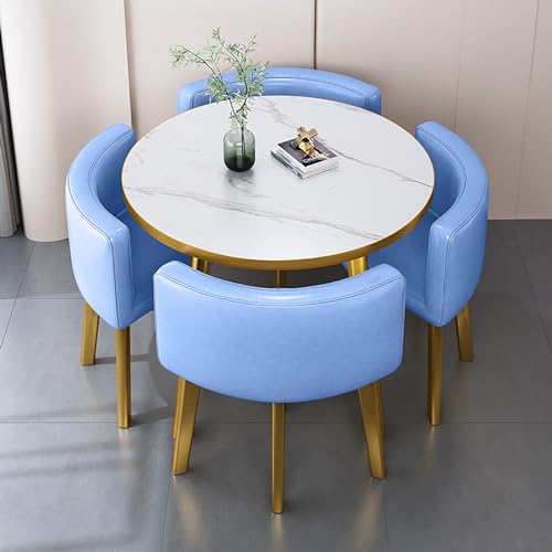 ZDFTGKM Runder Esstisch für 4 Personen mit Marmorstühlen und vier Büro-Rezeption Bürostuhl Set geeignet Lounge, Wohnzimmer (C von ZDFTGKM