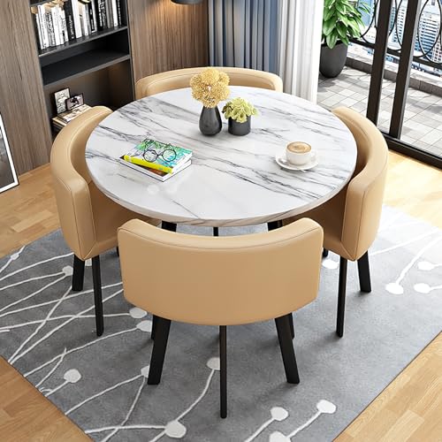 ZDFTGKM Runder Esstisch für 4 Personen mit Stühlen, Marmor und Stühlen, vier Büro- und Stühle-Set, Kaffeekombination Balkon Wohnzimmer (Color : von ZDFTGKM