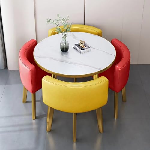 ZDFTGKM Runder Esstisch für 4 mit Stühlen, Marmor und Büro-Empfangs-Schreibtischstuhl-Set, moderner Stil, leicht zu reinigen ZDFTGKM Runder Esstisch für 4 mit Stühlen, Marmor und Büro-Empfangs-Schreibtischstuhl-Set, moderner Stil, leicht zu reinigen von ZDFTGKM
