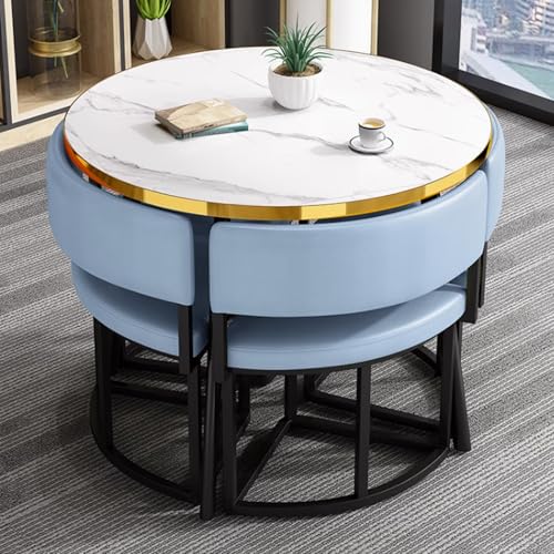 ZDFTGKM Rundes Esstisch-Set, kleines Büro, Empfangsraum, Club und Stuhl, einfache Kaffeekonferenz für 4 Personen, Geschäftsverhandlungen, platzsparend, Hellblau von ZDFTGKM