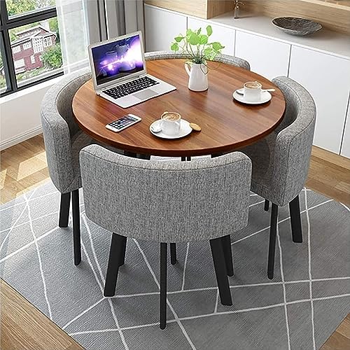ZDFTGKM Rundes Esstisch-Set mit 4 Stühlen, kleinen Büro-Tischen und Stühlen, modernes Freizeitmöbel für Küche, Lounge, Wohnzimmer (80 cm, Grau) von ZDFTGKM