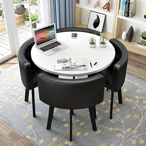 ZDFTGKM Rundes Esstisch-Set mit 4 Stühlen, kleinen Büro-Tischen und Stühlen, modernes Freizeitmöbel für Küche, Lounge, Wohnzimmer (80 cm, PU-Schwarz) von ZDFTGKM