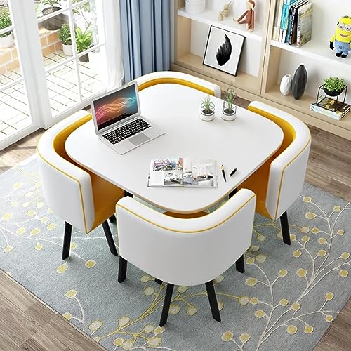 ZDFTGKM Rundes Esstisch-Set mit 4 Stühlen, kleinen Büro-Tischen und Stühlen, modernes Freizeitmöbel für Küche, Lounge, Wohnzimmer (80 cm, U) von ZDFTGKM