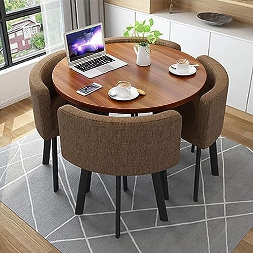 ZDFTGKM Rundes Esstisch-Set mit 4 Stühlen, kleinen Büro-Tischen und Stühlen, modernes Freizeitmöbel für Küche, Lounge, Wohnzimmer (80 cm, braun) von ZDFTGKM
