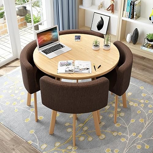 ZDFTGKM Rundes Esstisch-Set mit 4 Stühlen, kleinen Bürotischen und Stühlen, moderne Freizeitmöbel für Küche, Lounge, Wohnzimmer (80 cm, E) von ZDFTGKM