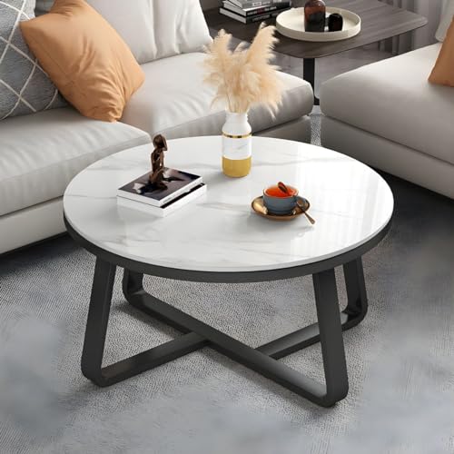 ZDFTGKM Schiefer und Metall Einzeltisch Couchtisch rund Rahmen 1 Tee italienischer Balkon kleine Wohnung schwarz Basis Elfenbein oben 71 cm L x B 45 cm H von ZDFTGKM