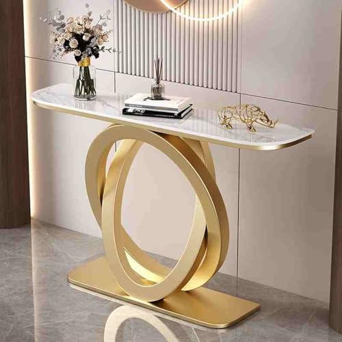 ZDFTGKM Schmaler langer Eingangstisch für Wohnzimmer, moderne Konsole mit geometrischen Metallbeinen, Sofatisch (Weiß B, 100 cm) von ZDFTGKM
