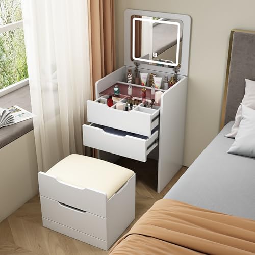 ZDFTGKM Schminktisch mit aufklappbarem Spiegel, 4 Schubladen, Kommode Lichter, kleines Set mit 3 Schubladen, integrierter Schminktisch, Multifunktionstisch und für Schlafzimmer von ZDFTGKM