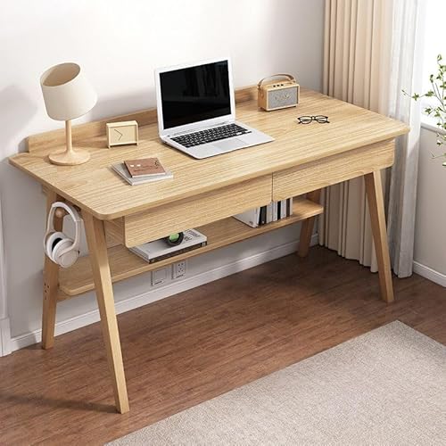 ZDFTGKM Schreibtisch aus Naturholz mit Untergestell und 2 Schubladen, modern, ohne Stühle, einfacher Studententisch, Computer-Schlafzimmer-Regal, 119,4 x 55,9 x 76,2 cm (L x B x H) von ZDFTGKM