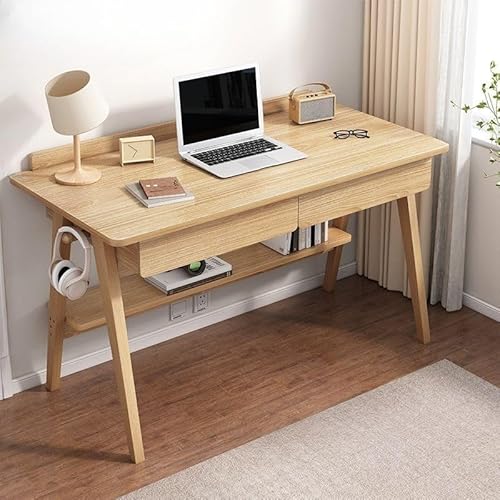 ZDFTGKM Schreibtisch aus Naturholz mit Untergestell und 2 Schubladen, modern, ohne Stühle, einfacher Studententisch, Computer-Schlafzimmer-Regal, 99,1 x 55,9 x 76,2 cm (L x B x H) von ZDFTGKM