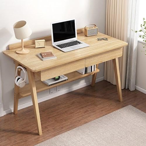ZDFTGKM Schreibtisch aus Naturholz mit Untergestell und 2 Schubladen, modern, ohne Stühle, einfacher Studententisch, Computer-Schlafzimmer-Regal, inklusive 80 x 50 x 76 cm (L x B x H) von ZDFTGKM