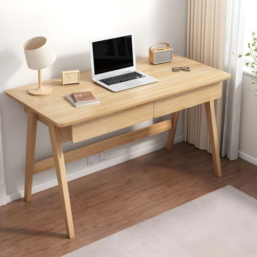 ZDFTGKM Schreibtisch aus Naturholz mit Untergestell und 2 Schubladen, modern, ohne Stühle, einfacher Studententisch, Computer-Schlafzimmer-Regal nicht im Lieferumfang enthalten, 99,1 x 55,9 x 76,2 cm von ZDFTGKM