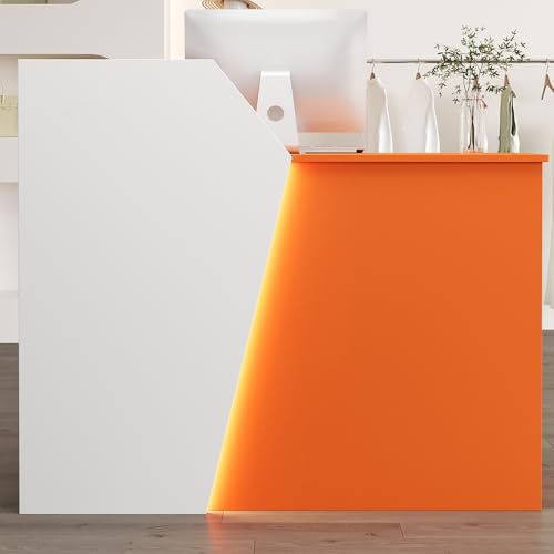 ZDFTGKM Schreibtisch für die Rezeption, Stehpult mit LED-Lichtern und abschließbaren Schubladen, umlaufendes Seitenteil, für Lobby, Orange, 120 cm ZDFTGKM Schreibtisch für die Rezeption, Stehpult mit LED-Lichtern und abschließbaren Schubladen, umlaufendes Seitenteil, für Lobby, Orange, 120 cm von ZDFTGKM