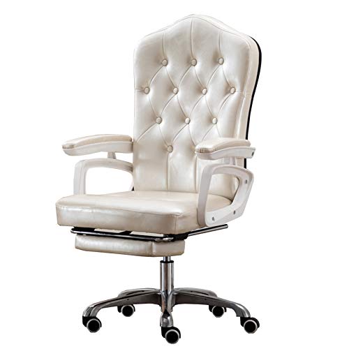 ZDFTGKM Schreibtischdrehstuhl, Computer-Heimbürostuhl, Leder, ergonomisch, mit gepolsterter Fußstütze und Kissen, höhenverstellbar (Rosa, Beige) für von ZDFTGKM