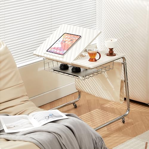 ZDFTGKM Winkelverstellbarer C-förmiger Beistelltisch mit Rollen, Holztisch, Sofa, mobiler Snack-Ende, kleiner Nachttisch für Wohnzimmer, Schlafzimmer, Büro (Beige) von ZDFTGKM