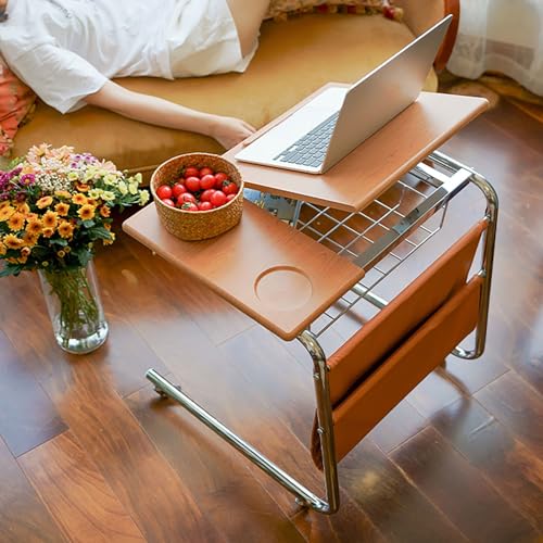 ZDFTGKM Winkelverstellbarer C-förmiger Beistelltisch mit Rollen, Holztisch, Sofa, mobiler Snack-Ende, kleiner Nachttisch für Wohnzimmer, Schlafzimmer, Büro (Orange) von ZDFTGKM