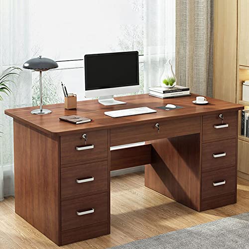 ZDFTGKM Zeitgenössischer Computer Schreibtisch Schrank Rechteckig Büro mit Schubladen Werkbank Personal Single Home Desktop Laptop Nussbaum (7 Schubladen) 63 Zoll L x 23,6 Zoll B 29,5 Zoll H von ZDFTGKM