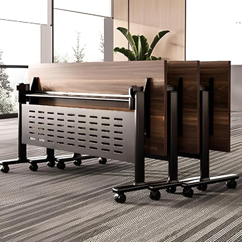 ZDFTGKM Zusammenklappbarer Konferenztisch, mobiler Raum, klappbar, Seminar, Meeting, rechteckiger Trainingstisch mit Lenkrollen, für Büro, Klassenzimmer (dunkles Walnuss, 140 x 15 cm) von ZDFTGKM