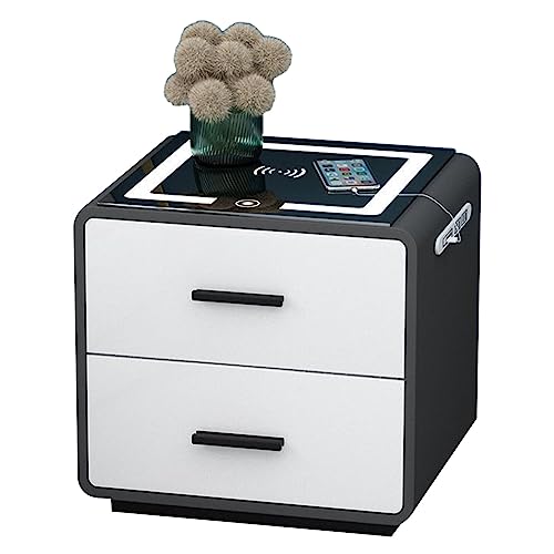 ZDJZMGZ Intelligenter Nachttisch, Nachttisch mit kabelloser Ladestation, USB-Anschluss, Smart-Tisch mit 2 Schubladen für Schlafzimmer (Farbe: Dunkelgrau, Größe: 50 cm) von ZDJZMGZ