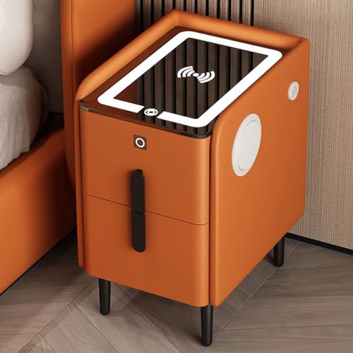 ZDJZMGZ Intelligenter Nachttisch mit 2 Schubladen, Nachttisch mit Ladestation, LED-Nachttisch für Schlafzimmer, Hotel und Büro, Nachttische mit Stauraum (Farbe: Orange, Größe: 30 cm) von ZDJZMGZ