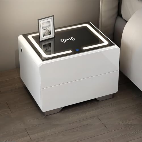ZDJZMGZ Intelligenter Nachttisch mit Ladestation, USB-Anschluss, Nachttisch mit 3 farbigen LEDs, moderner Nachttisch mit Schubladen, Beistelltisch, Aufbewahrungsschrank für Schlafzimmer (Farbe: 2 von ZDJZMGZ