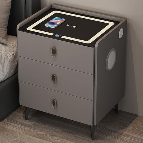 ZDJZMGZ Moderner LED-Nachttisch, Nachttisch mit Schublade, intelligenter Nachttisch mit Ladestation und USB-Anschlüssen, Nachttisch mit Stauraum, Nachttische (Farbe: Dunkelgrau, Größe: drei Schubladen ZDJZMGZ Moderner LED-Nachttisch, Nachttisch mit Schublade, intelligenter Nachttisch mit Ladestation und USB-Anschlüssen, Nachttisch mit Stauraum, Nachttische (Farbe: Dunkelgrau, Größe: drei Schubladen von ZDJZMGZ