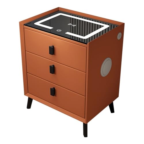 ZDJZMGZ Nachttisch mit Ladestation und USB-Anschlüssen, Nachttisch aus Holz mit 3 Schubladen, 3 Farben, LED-Nachttisch, moderner Nachttisch für Schlafzimmer (Farbe: Orange, Größe: 40 x 50 cm) von ZDJZMGZ
